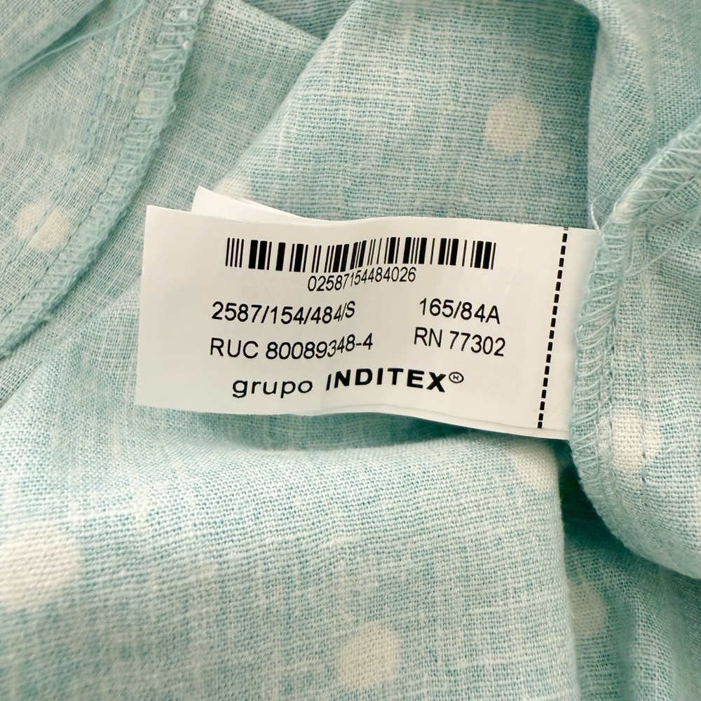 NWT Zara Linen Blend Polka Dot Midi Dress in Light Turquoise Size S - Picture 15 of 16